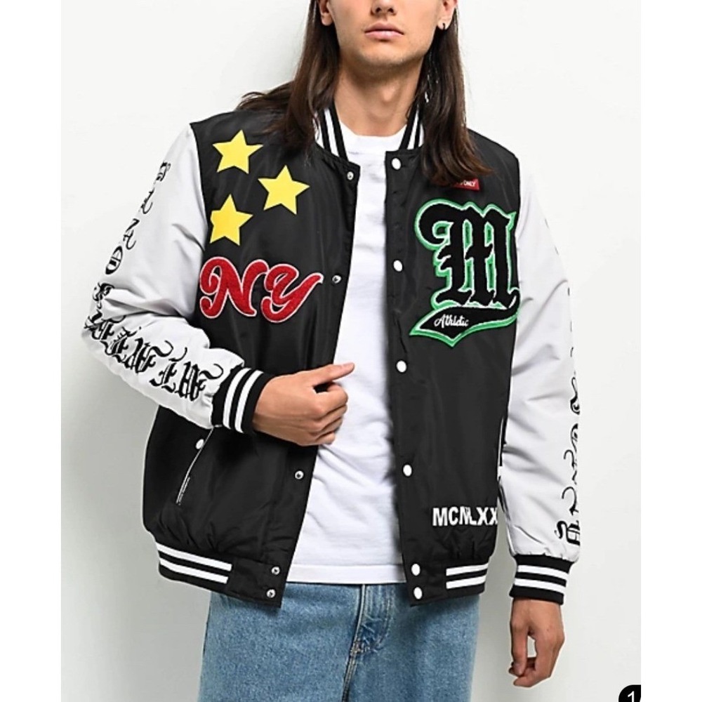 Members Only Varsity Jacket Mens XL Black White‎ NY Athletic Patch Bomber NWT